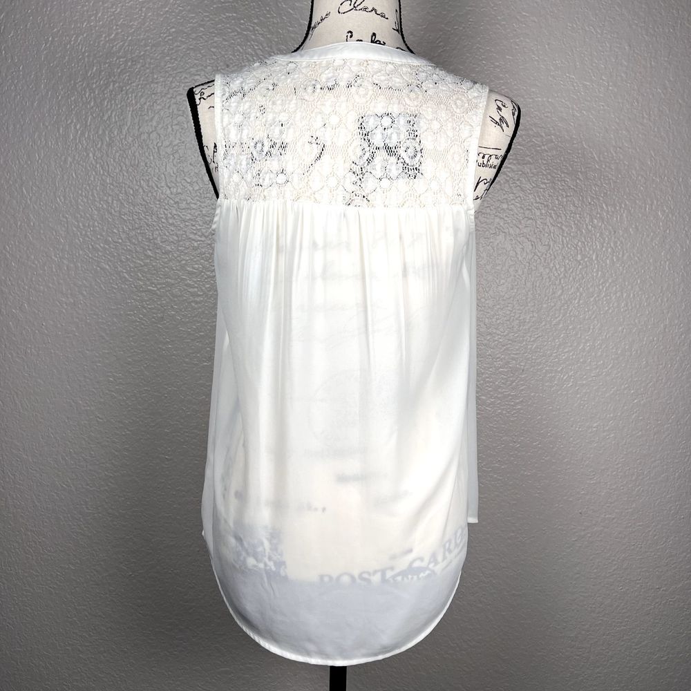 DR2 Daniel Rainn Sz S Sleeveless Sweetheart Sheer Top Blouse Lace V-Neck White - Picture 2 of 9
